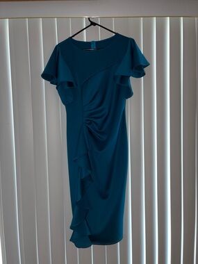 Teal Ruffled Sheath Dress - Brand Unspecified